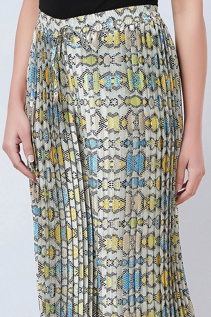 Yellow Polyester Satin Printed Palazzo Pants by First Resort by Ramola Bachchan at Pernia's Pop Up Shop