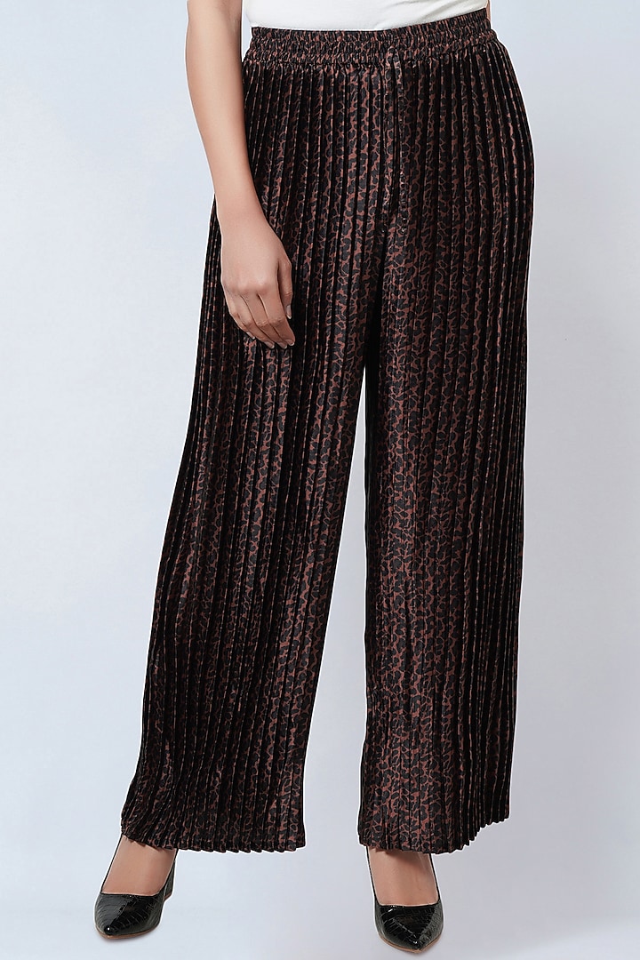 Brown Polyester Satin Printed Palazzo Pants by First Resort by Ramola Bachchan at Pernia's Pop Up Shop