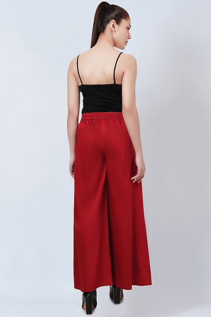 Maroon Cotton Satin Wide-Leg Pants by First Resort by Ramola Bachchan at Pernia's Pop Up Shop