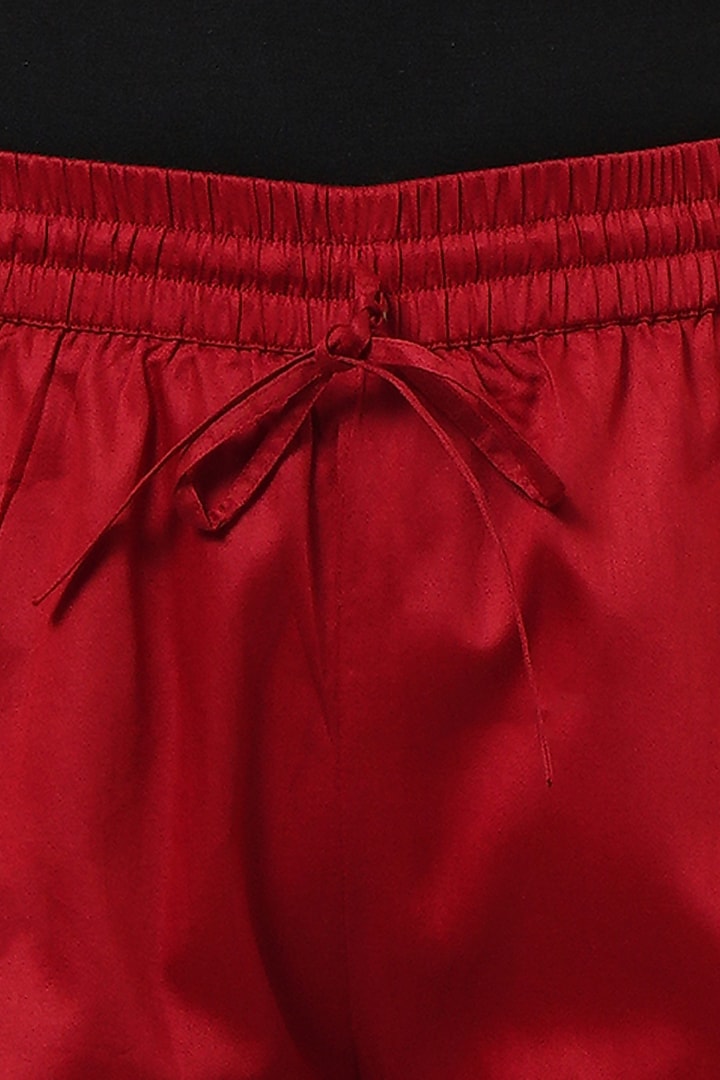 Maroon Cotton Satin Wide-Leg Pants by First Resort by Ramola Bachchan at Pernia's Pop Up Shop