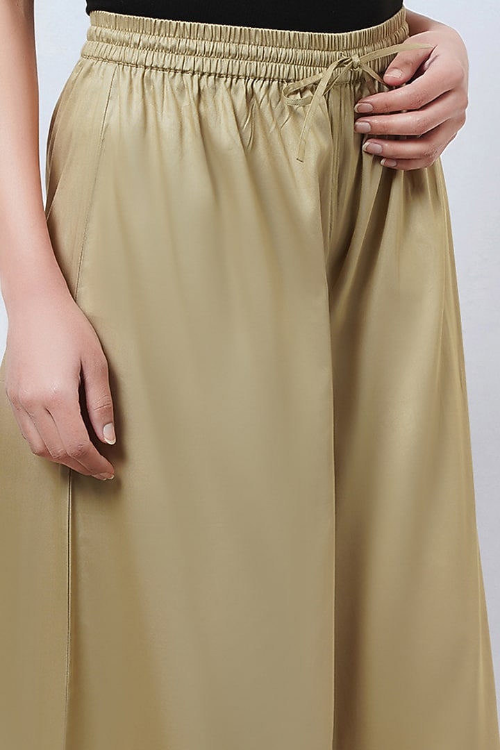 Beige Cotton Satin Wide-Leg Pants by First Resort by Ramola Bachchan at Pernia's Pop Up Shop