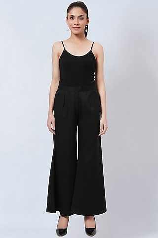 Black Banana Crepe Bell Bottom Pants by First Resort by Ramola Bachchan