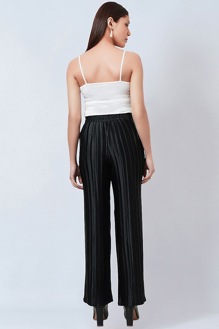 Black Polyester Satin Palazzo Pants by First Resort by Ramola Bachchan at Pernia's Pop Up Shop