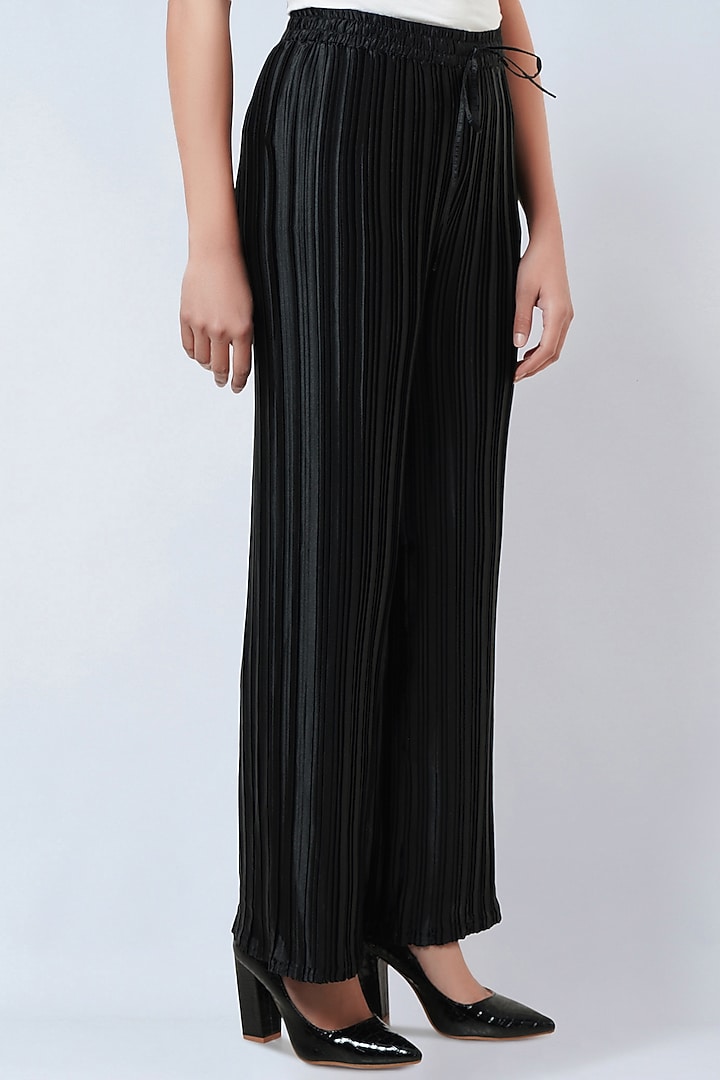 Black Polyester Satin Palazzo Pants by First Resort by Ramola Bachchan at Pernia's Pop Up Shop