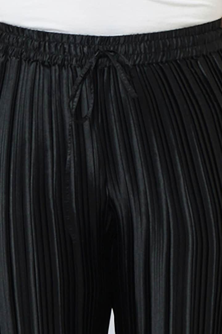 Black Polyester Satin Palazzo Pants by First Resort by Ramola Bachchan at Pernia's Pop Up Shop