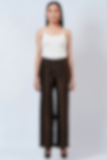 Brown Polyester Satin Palazzo Pants by First Resort by Ramola Bachchan