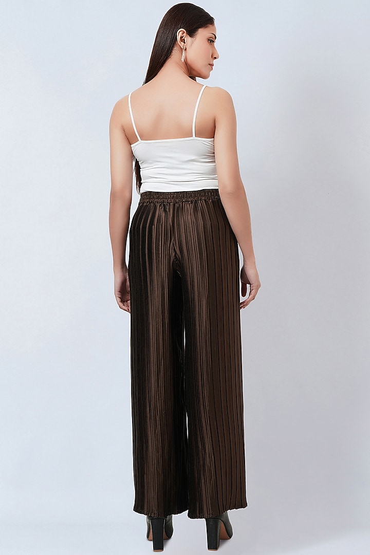 Brown Polyester Satin Palazzo Pants by First Resort by Ramola Bachchan at Pernia's Pop Up Shop