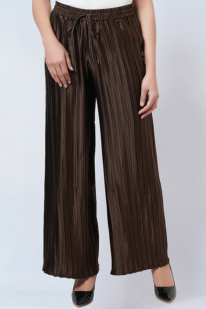 Brown Polyester Satin Palazzo Pants by First Resort by Ramola Bachchan at Pernia's Pop Up Shop