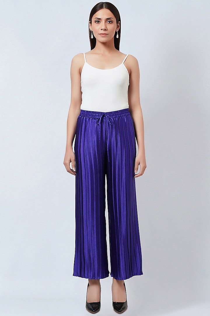 Purple Polyester Satin Palazzo Pants by First Resort by Ramola Bachchan
