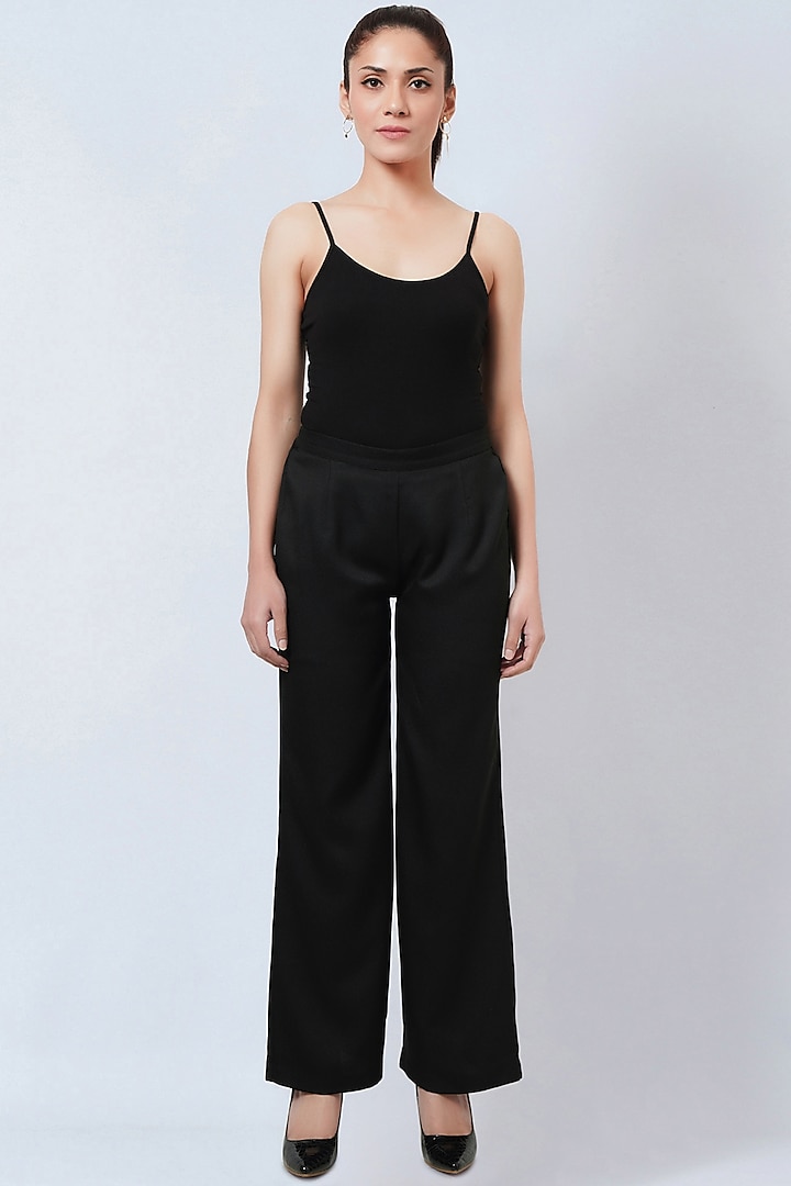 Black Moss Crepe Straight Pants by First Resort by Ramola Bachchan