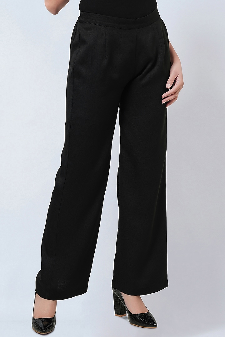 Black Moss Crepe Straight Pants by First Resort by Ramola Bachchan at Pernia's Pop Up Shop
