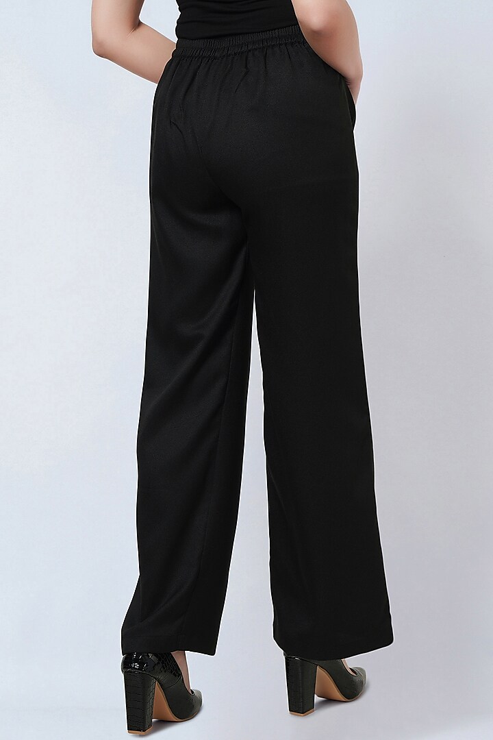 Black Moss Crepe Straight Pants by First Resort by Ramola Bachchan at Pernia's Pop Up Shop