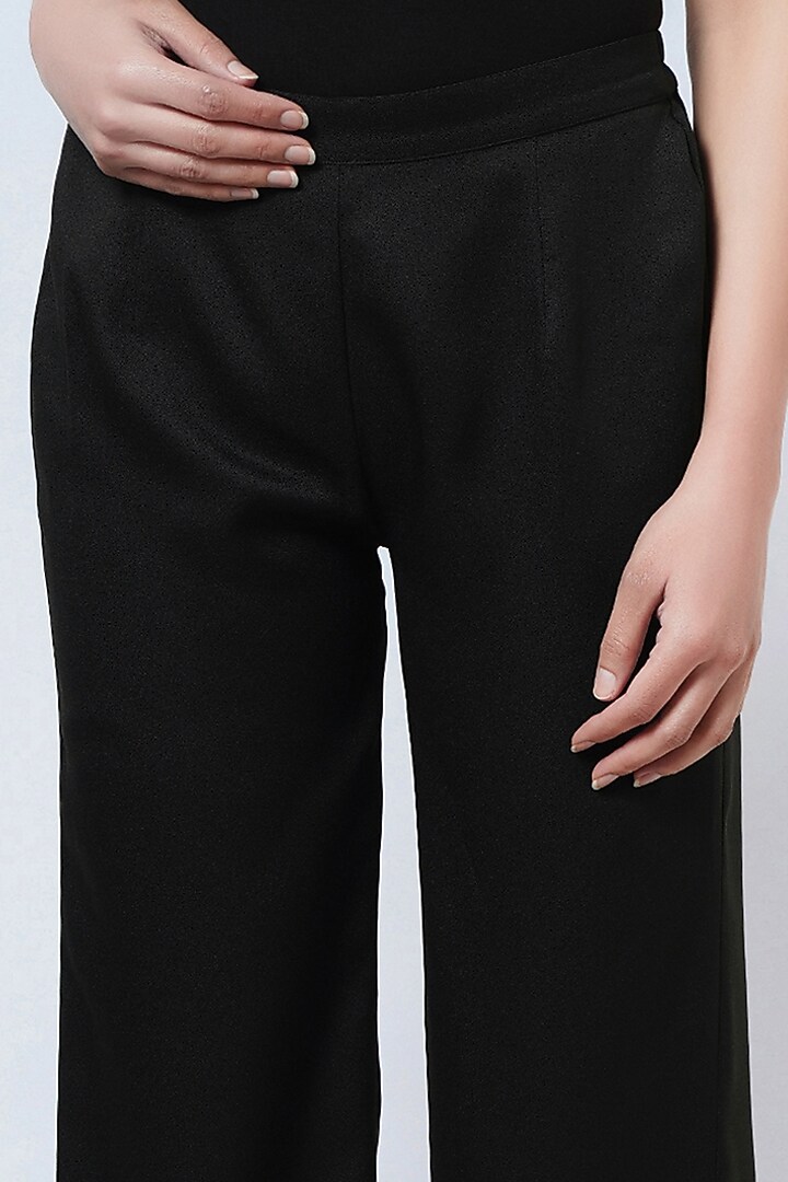 Black Moss Crepe Straight Pants by First Resort by Ramola Bachchan at Pernia's Pop Up Shop