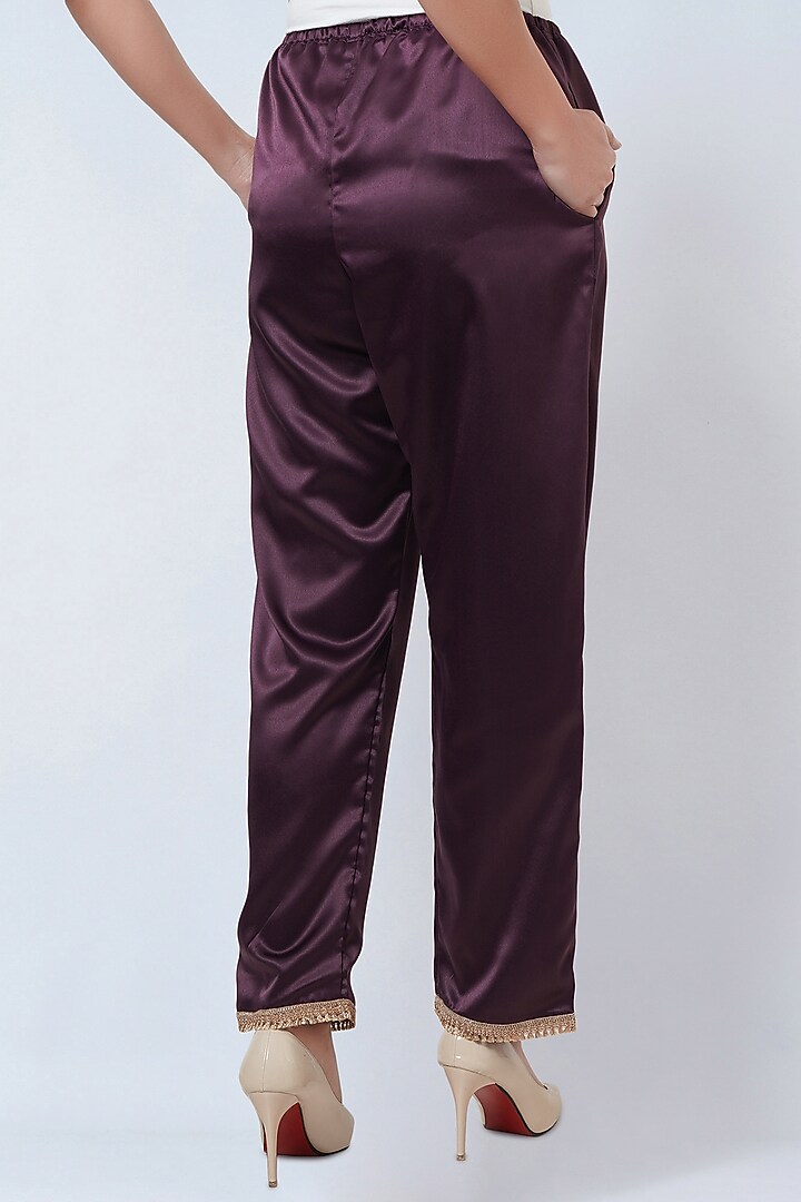 Purple Polyester Satin Straight Pants by First Resort by Ramola Bachchan at Pernia's Pop Up Shop