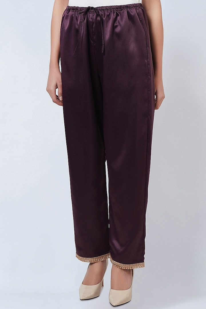 Purple Polyester Satin Straight Pants by First Resort by Ramola Bachchan at Pernia's Pop Up Shop