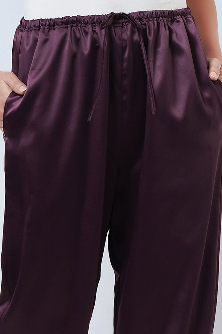 Purple Polyester Satin Straight Pants by First Resort by Ramola Bachchan at Pernia's Pop Up Shop