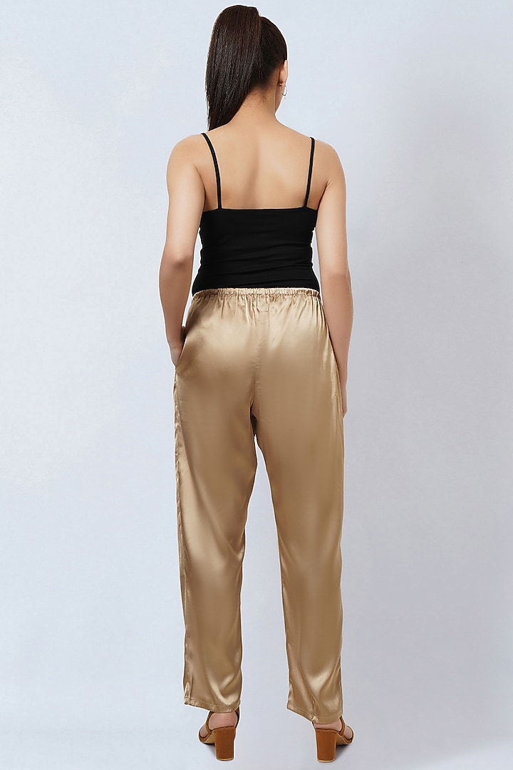 Gold Polyester Satin Straight Pants by First Resort by Ramola Bachchan at Pernia's Pop Up Shop
