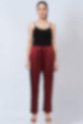 Maroon Polyester Satin Straight Pants by First Resort by Ramola Bachchan