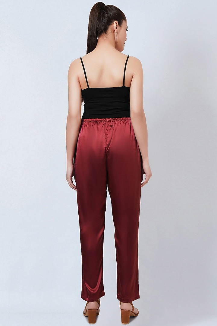 Maroon Polyester Satin Straight Pants by First Resort by Ramola Bachchan at Pernia's Pop Up Shop