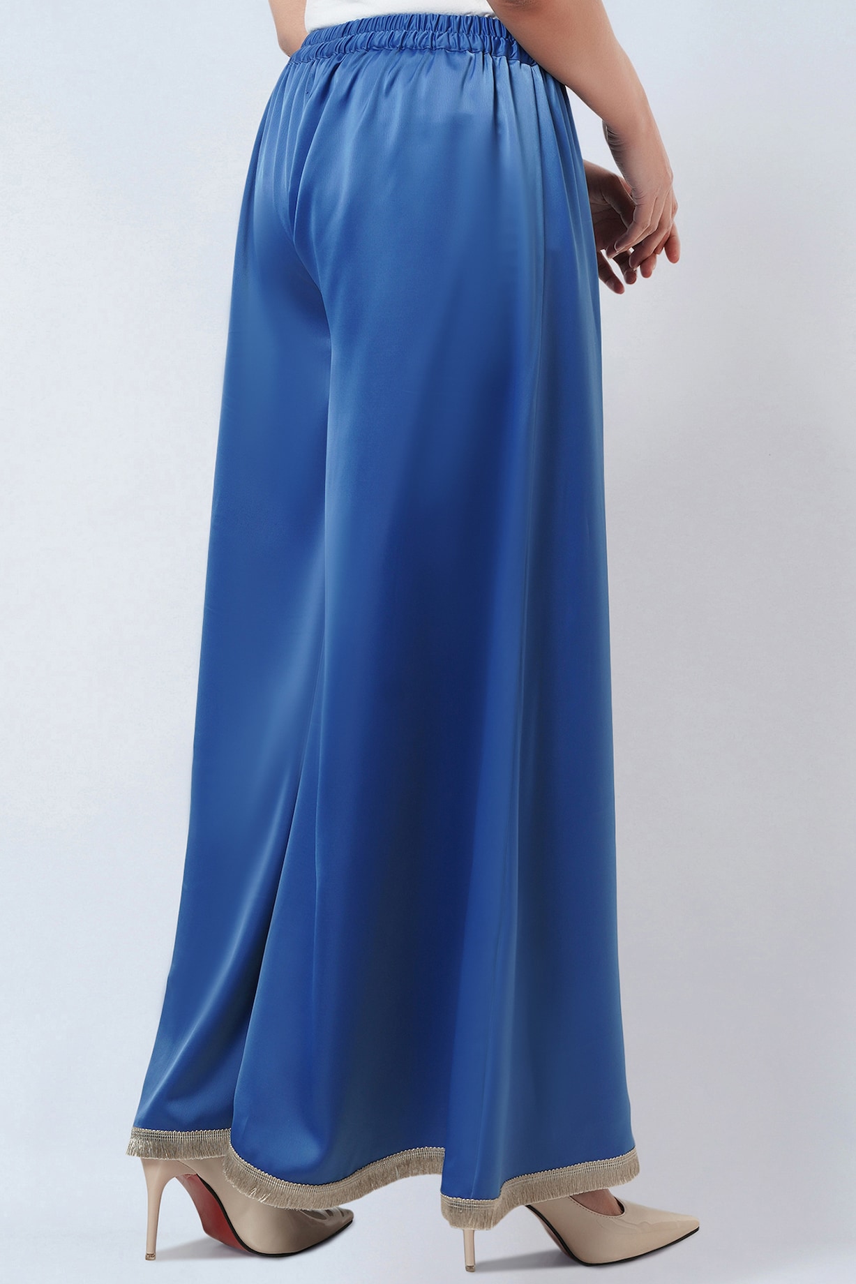 Sky Blue Polyester Crepe Wide-Leg Pants by First Resort by Ramola Bachchan  at Pernia's Pop Up Shop