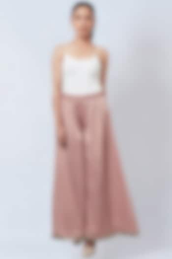 Blush Pink Polyester Crepe Wide-Leg Pants by First Resort by Ramola Bachchan