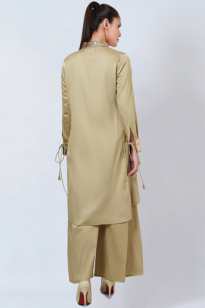 Beige Cotton Satin Co-Ord Set by First Resort by Ramola Bachchan at Pernia's Pop Up Shop