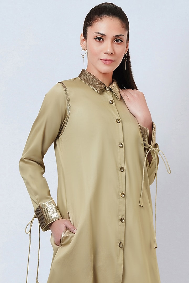 Beige Cotton Satin Co-Ord Set by First Resort by Ramola Bachchan at Pernia's Pop Up Shop