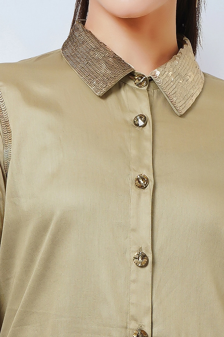 Beige Cotton Satin Co-Ord Set by First Resort by Ramola Bachchan at Pernia's Pop Up Shop
