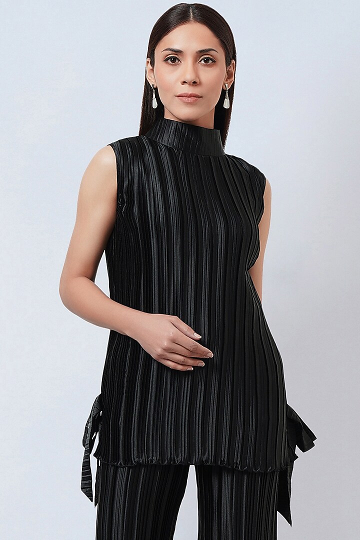 Black Polyester Satin Co-Ord Set by First Resort by Ramola Bachchan at Pernia's Pop Up Shop