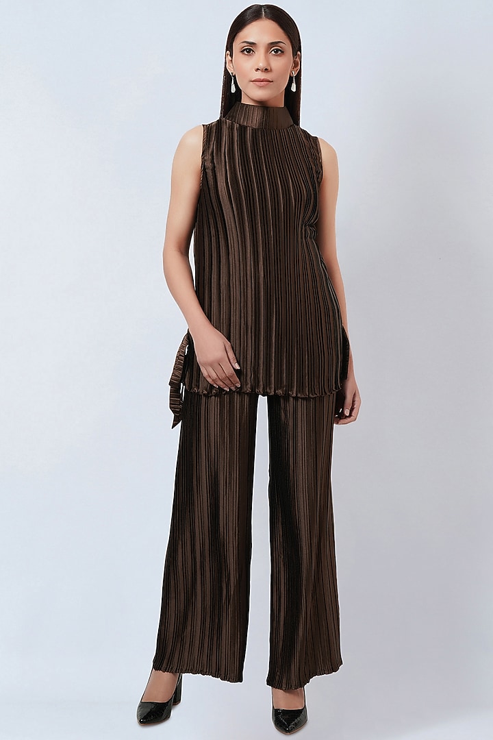 Brown Polyester Satin Co-Ord Set by First Resort by Ramola Bachchan at Pernia's Pop Up Shop