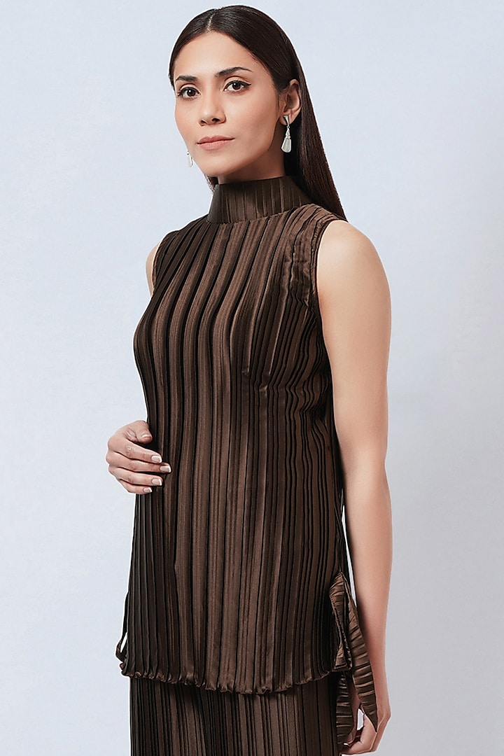 Brown Polyester Satin Co-Ord Set by First Resort by Ramola Bachchan at Pernia's Pop Up Shop