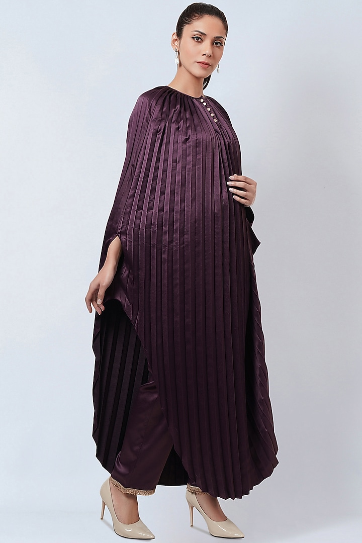 Purple Polyester Satin Kaftan Set by First Resort by Ramola Bachchan at Pernia's Pop Up Shop