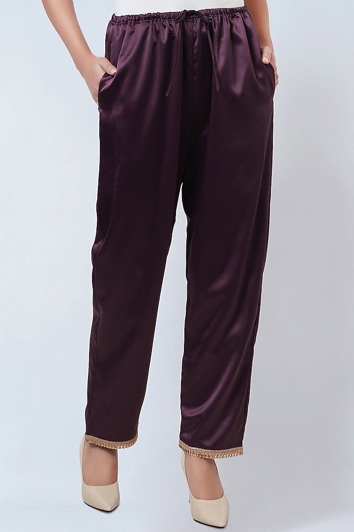 Purple Polyester Satin Kaftan Set by First Resort by Ramola Bachchan at Pernia's Pop Up Shop