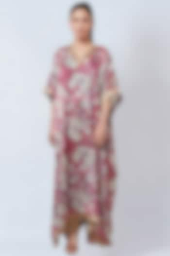 Blush Pink Satin Georgette Printed Kaftan Set by First Resort by Ramola Bachchan at Pernia's Pop Up Shop