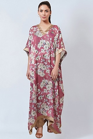 Blush Pink Satin Georgette Printed Kaftan Set by First Resort by Ramola Bachchan
