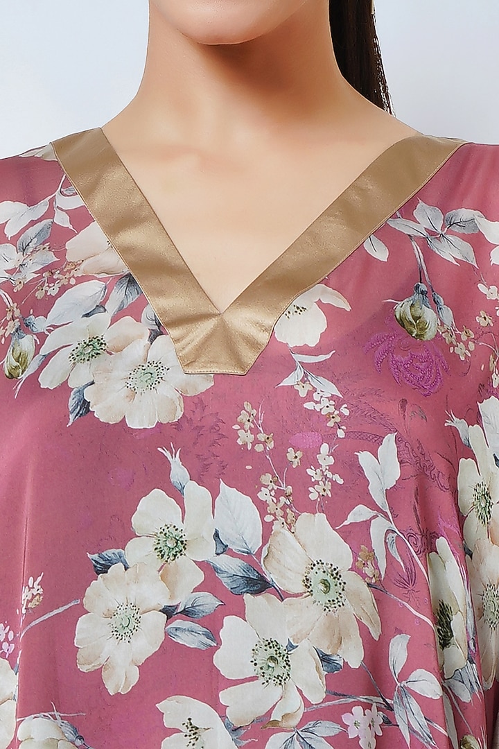 Blush Pink Satin Georgette Printed Kaftan Set by First Resort by Ramola Bachchan at Pernia's Pop Up Shop