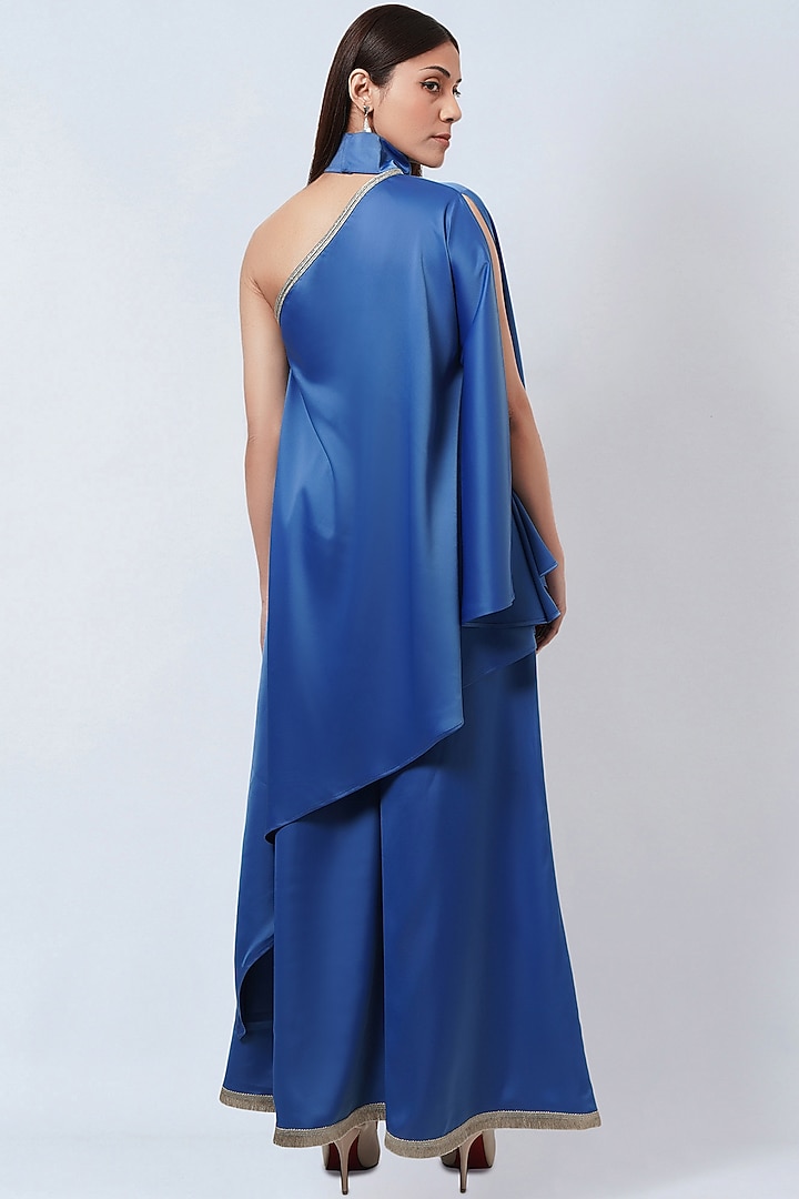 Cobalt Blue Polyester Crepe Tunic Set by First Resort by Ramola Bachchan at Pernia's Pop Up Shop