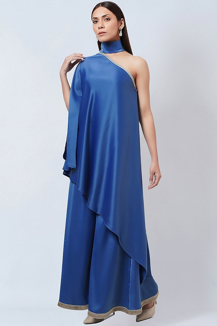 Cobalt Blue Polyester Crepe Tunic Set by First Resort by Ramola Bachchan at Pernia's Pop Up Shop