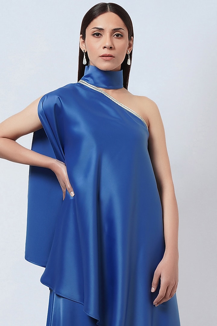 Cobalt Blue Polyester Crepe Tunic Set by First Resort by Ramola Bachchan at Pernia's Pop Up Shop