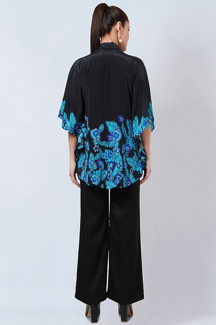 Black & Blue Viscose Crepe Floral Printed Pant Set by First Resort by Ramola Bachchan at Pernia's Pop Up Shop