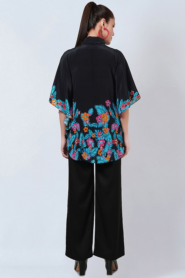 Black Viscose Crepe Floral Printed Pant Set by First Resort by Ramola Bachchan at Pernia's Pop Up Shop