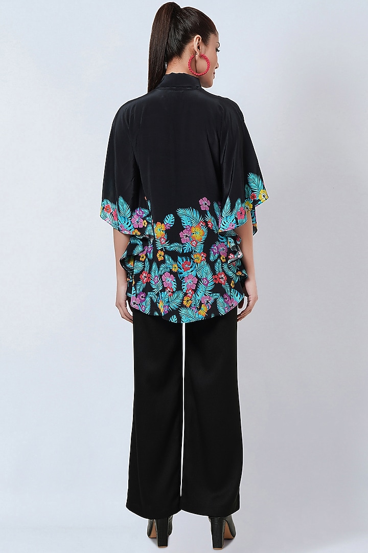 Black Viscose Crepe Floral Printed Pant Set by First Resort by Ramola Bachchan at Pernia's Pop Up Shop