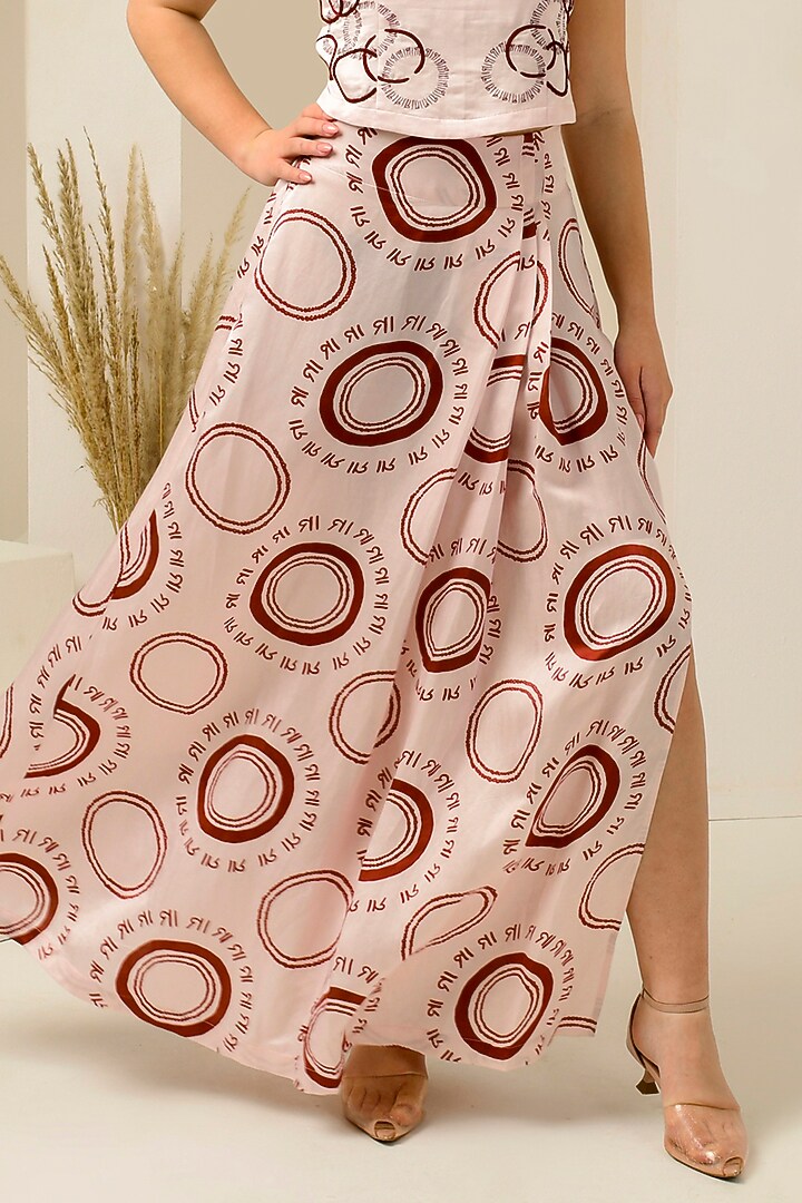 Blush Pink & Red Linen Satin Printed Skirt Set by First Resort by Ramola Bachchan at Pernia's Pop Up Shop