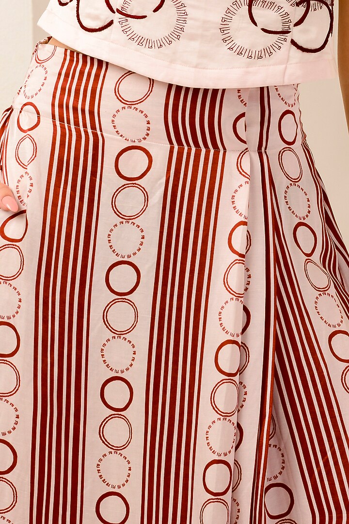 Blush Pink & Red Linen Satin Stripe Printed Skirt Set by First Resort by Ramola Bachchan at Pernia's Pop Up Shop