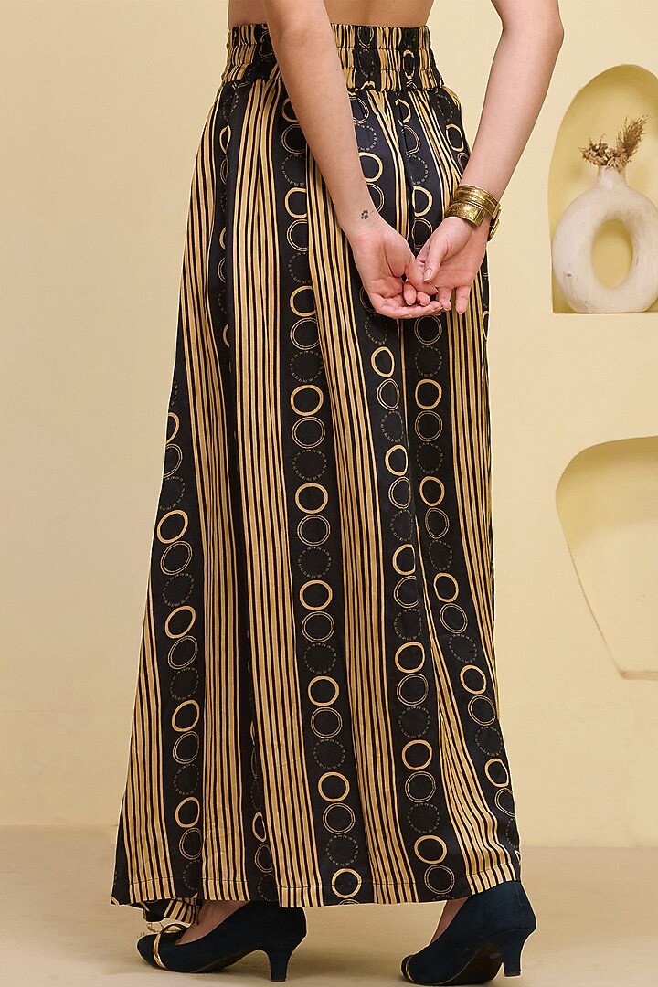 Black & Golden Linen Satin Stripe Printed Skirt Set by First Resort by Ramola Bachchan at Pernia's Pop Up Shop