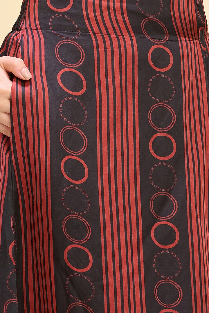 Black & Red Linen Satin Stripe Printed Skirt Set by First Resort by Ramola Bachchan at Pernia's Pop Up Shop