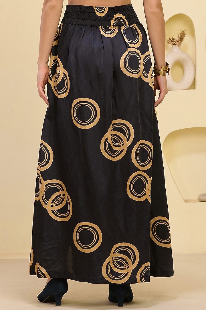 Black & Golden Linen Satin Printed Skirt Set by First Resort by Ramola Bachchan at Pernia's Pop Up Shop