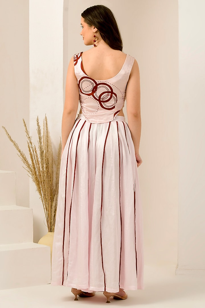 Blush Pink & Red Linen Satin Palazzo Pant Set by First Resort by Ramola Bachchan at Pernia's Pop Up Shop