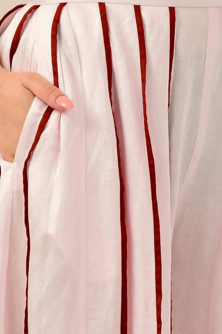 Blush Pink & Red Linen Satin Palazzo Pant Set by First Resort by Ramola Bachchan at Pernia's Pop Up Shop