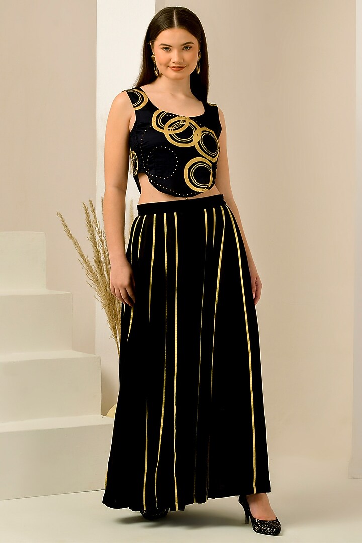Black & Golden Linen Satin Palazzo Pant Set by First Resort by Ramola Bachchan at Pernia's Pop Up Shop